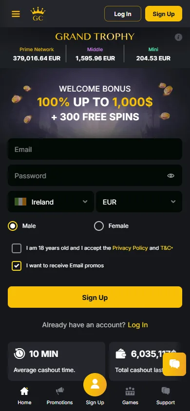 Golden Casino home interface on mobile